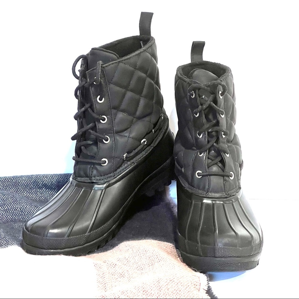 Sperry Quilted Gosling Closed Toe Mid-Calf Waterproof Black Duck Boots - Size 9